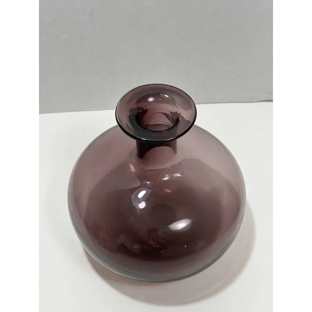 Vintage Art Glass Hand Blown Purple Amethyst‎ Oval Bud Vase Round Bulb Vase 8.5”